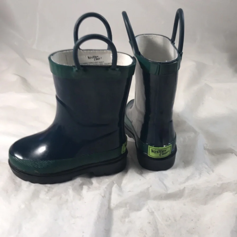 Western Chief Classic “Firecheif Navy and Green Pull On Rubber Rain Boots